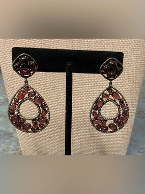 2” Sterling Silver Garnet Drop Earrings - Women Jewelry